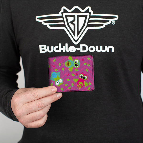 Buckle-Down Bi-Fold Wallet - Flying Owls W Leaves Purple Multi Color