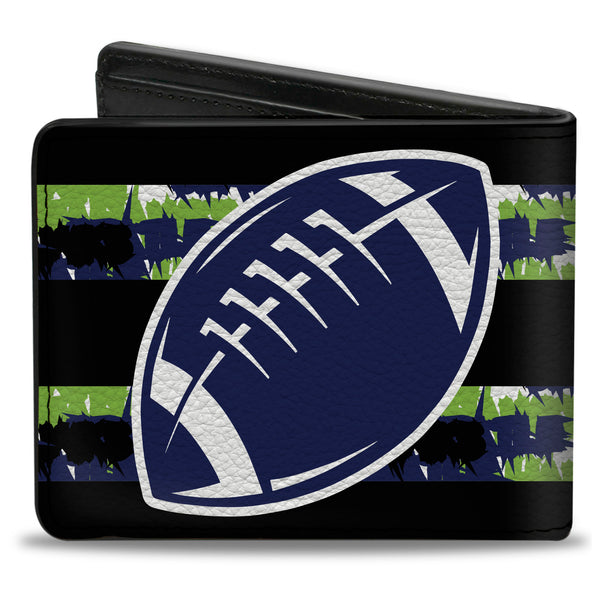 Buckle-Down Bi-Fold Wallet - Football Helmet Stripe Black Neon Green Blue