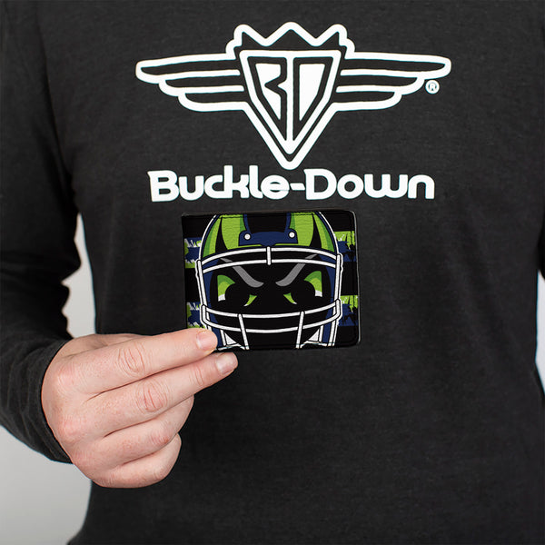Buckle-Down Bi-Fold Wallet - Football Helmet Stripe Black Neon Green Blue