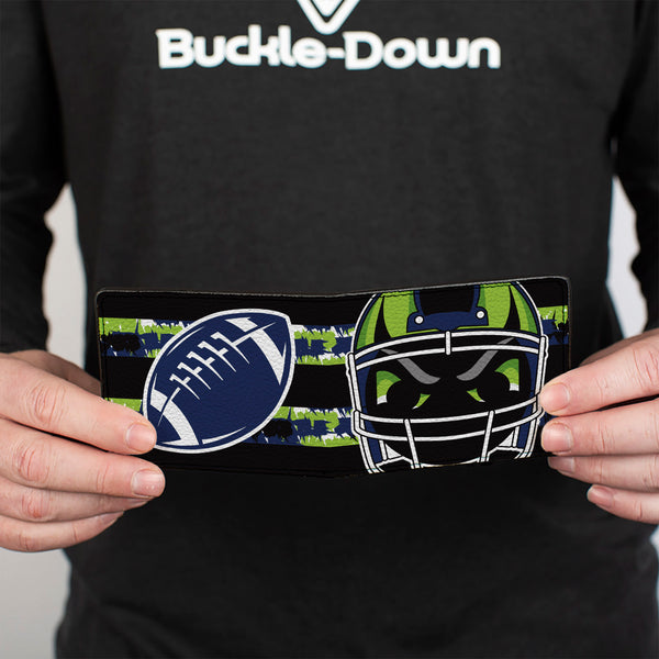 Buckle-Down Bi-Fold Wallet - Football Helmet Stripe Black Neon Green Blue