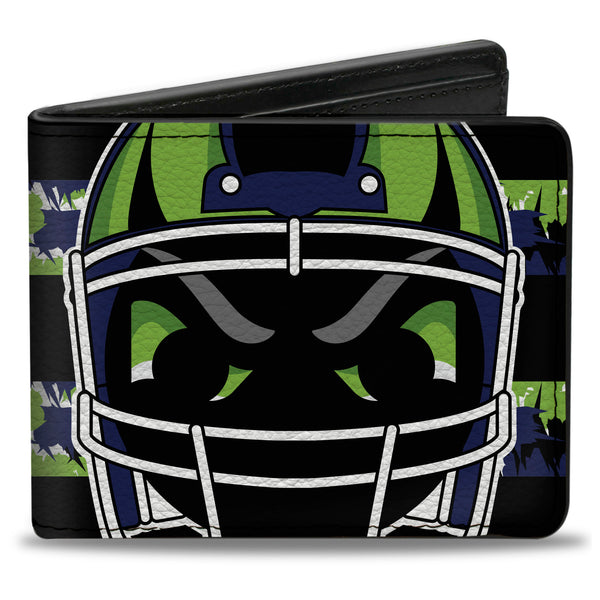 Buckle-Down Bi-Fold Wallet - Football Helmet Stripe Black Neon Green Blue