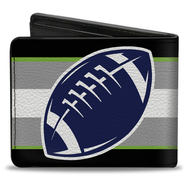 Buckle-Down Bi-Fold Wallet - Football Helmet Stripe2 Black Neon Green Silver White Blue