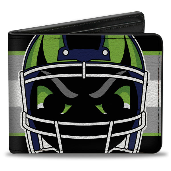 Buckle-Down Bi-Fold Wallet - Football Helmet Stripe2 Black Neon Green Silver White Blue