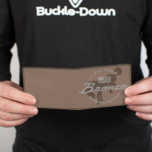 Buckle-Down Bi-Fold Wallet - Ford Bucking Bronco Icon Established Brand Logo Browns/White
