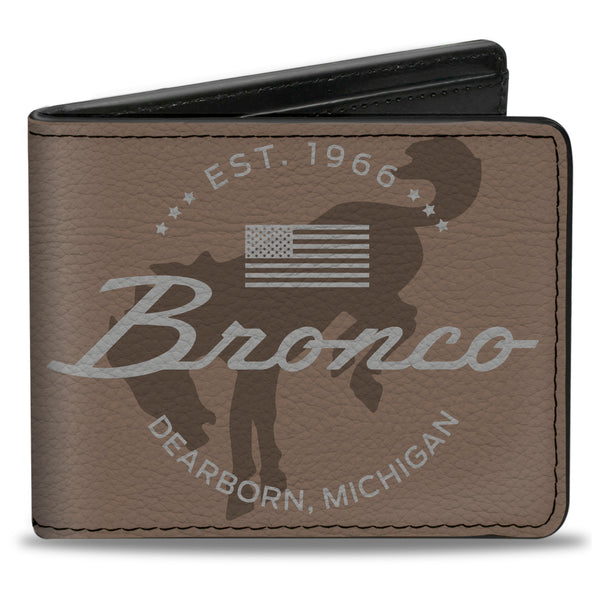 Buckle-Down Bi-Fold Wallet - Ford Bucking Bronco Icon Established Brand Logo Browns/White