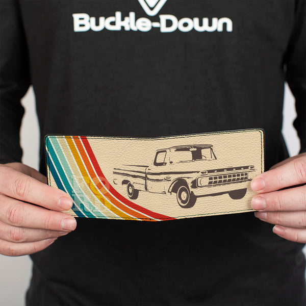 Buckle-Down Bi-Fold Wallet - Ford F-100 Truck Stripe Beige/Rainbow