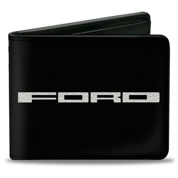 Buckle-Down Bi-Fold Wallet - FORD Text + Americana Camo Black White Red Blue