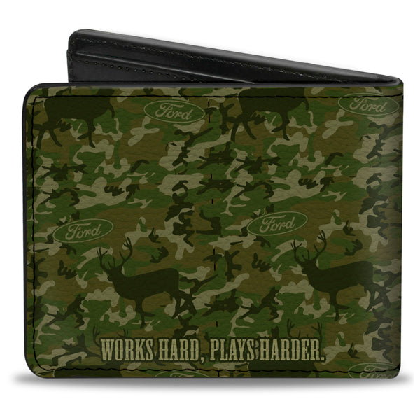 Buckle-Down Bi-Fold Wallet - Ford Truck + WORKS HARD PLAYS HARDER Deer Hunter Camo Olive