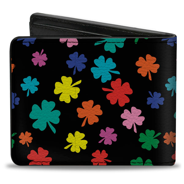 Buckle-Down Bi-Fold Wallet - Four-Leaf Clovers Scattered Black Multi Color