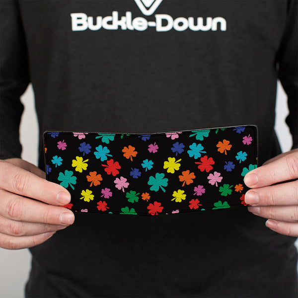 Buckle-Down Bi-Fold Wallet - Four-Leaf Clovers Scattered Black Multi Color