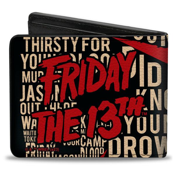 Buckle-Down Bi-Fold Wallet - FRIDAY THE 13th Jason Mask4 And Title Logo With Quotes Typography Black