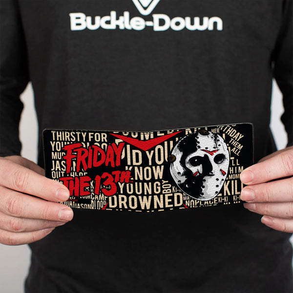 Buckle-Down Bi-Fold Wallet - FRIDAY THE 13th Jason Mask4 And Title Logo With Quotes Typography Black