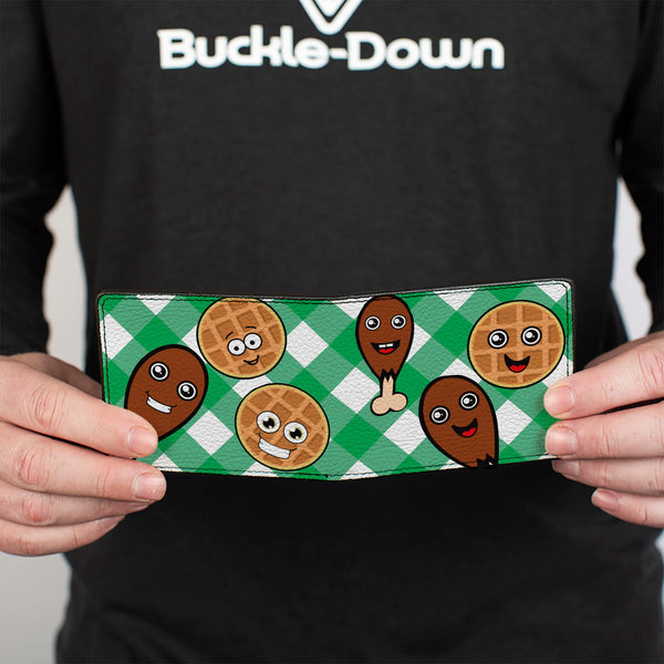 Buckle-Down Bi-Fold Wallet - Fried Chicken & Waffles Plaid White Green