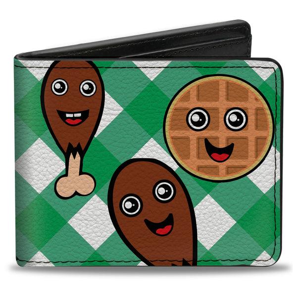 Buckle-Down Bi-Fold Wallet - Fried Chicken & Waffles Plaid White Green