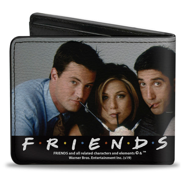 Buckle-Down Bi-Fold Wallet - FRIENDS 6-Character Milk Shake Pose Vivid Black White Multi Color