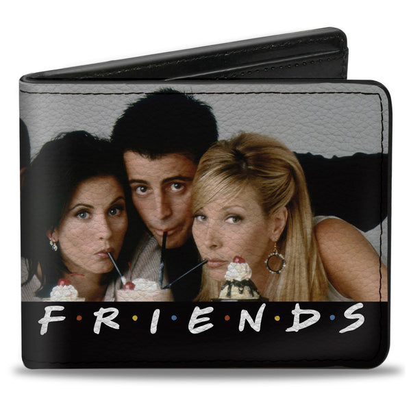 Buckle-Down Bi-Fold Wallet - FRIENDS 6-Character Milk Shake Pose Vivid Black White Multi Color