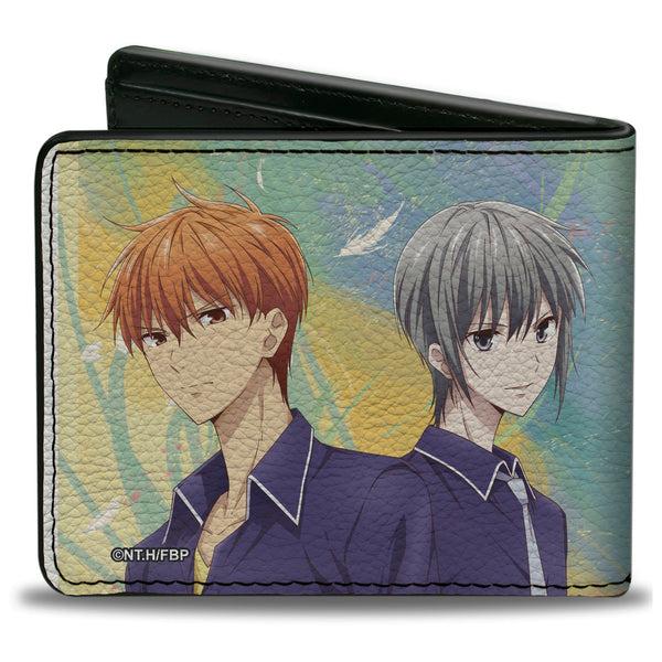 Buckle-Down Bi-Fold Wallet - Fruits Basket Kyo Yuki And Tohru With Cat Rat And Dog Group Pose Greens/Blues