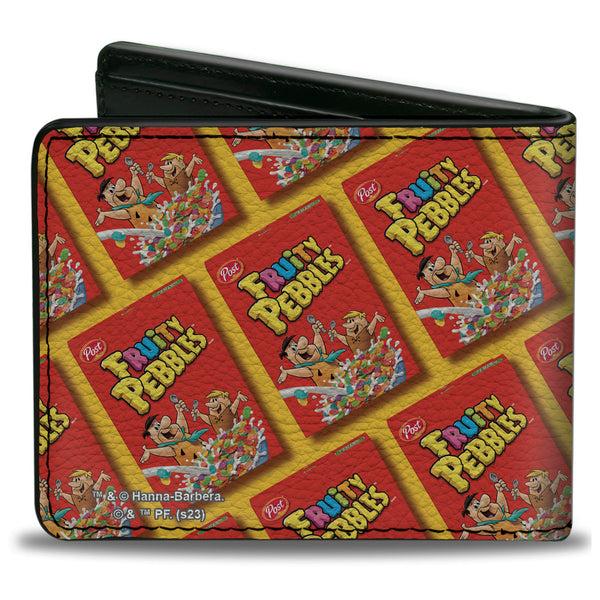 Buckle-Down Bi-Fold Wallet - FRUITY PEBBLES Fred Flintstone And Barney Rubble Cereal Box Repeat Yellow/Red