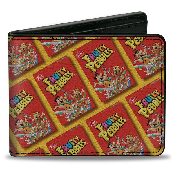 Buckle-Down Bi-Fold Wallet - FRUITY PEBBLES Fred Flintstone and Barney Rubble Cereal Box Repeat Yellow/Red