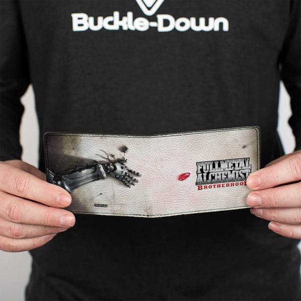 Buckle-Down Bi-Fold Wallet - FULLMETAL ALCHEMIST BROTHERHOOD Edward Elric's Automail Arm And Title Logo Beige
