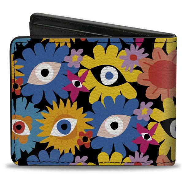 Buckle-Down Bi-Fold Wallet - Funky Eye Flowers Black/Multi Color
