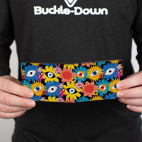 Buckle-Down Bi-Fold Wallet - Funky Eye Flowers Black/Multi Color