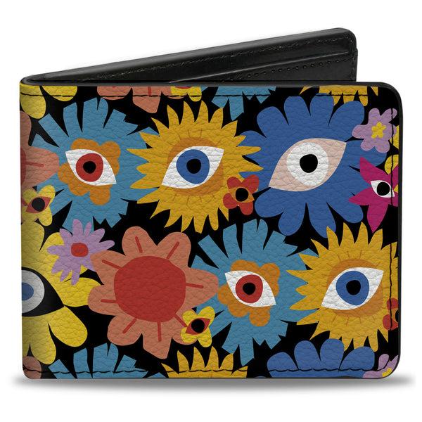 Buckle-Down Bi-Fold Wallet - Funky Eye Flowers Black/Multi Color