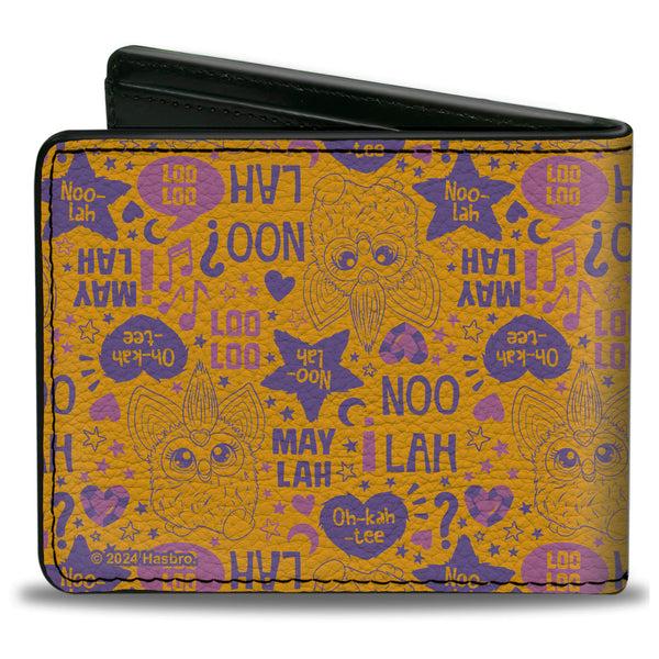Buckle-Down Bi-Fold Wallet - Furby Furbish Phrases And Icons Orange/Pink/Purple