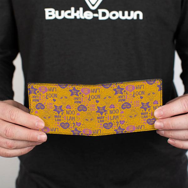 Buckle-Down Bi-Fold Wallet - Furby Furbish Phrases And Icons Orange/Pink/Purple