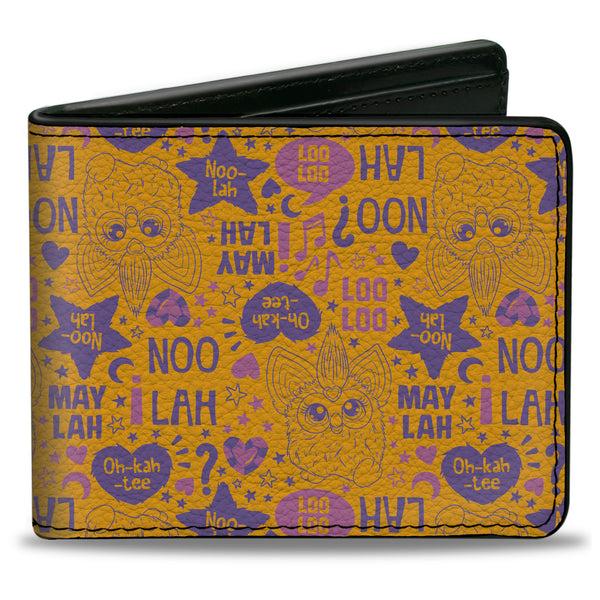 Buckle-Down Bi-Fold Wallet - Furby Furbish Phrases and Icons Orange/Pink/Purple