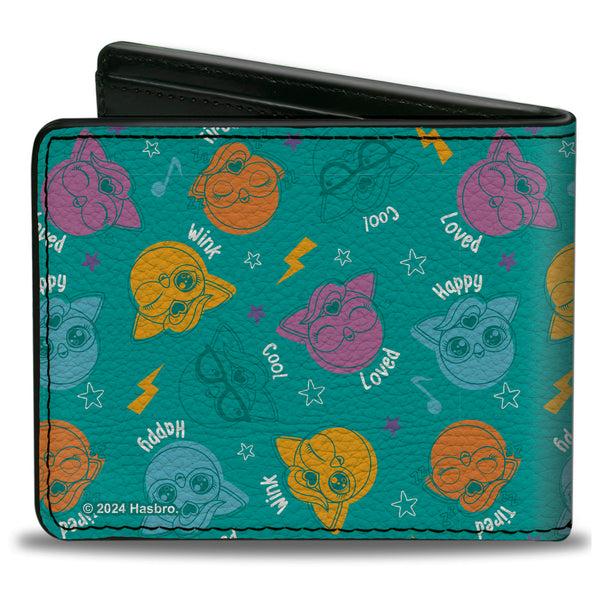 Buckle-Down Bi-Fold Wallet - Furby HAPPY Furbmoji Expressions Scattered Blue/Multi Color
