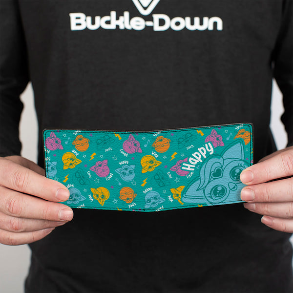 Buckle-Down Bi-Fold Wallet - Furby HAPPY Furbmoji Expressions Scattered Blue/Multi Color