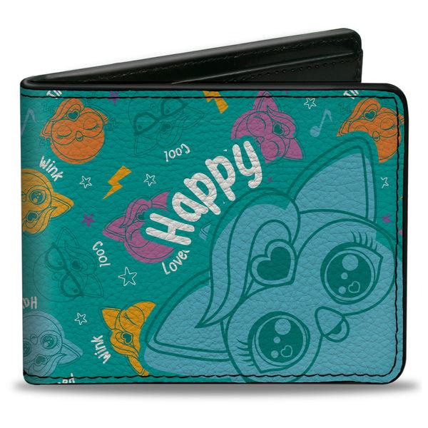 Buckle-Down Bi-Fold Wallet - Furby HAPPY Furbmoji Expressions Scattered Blue/Multi Color