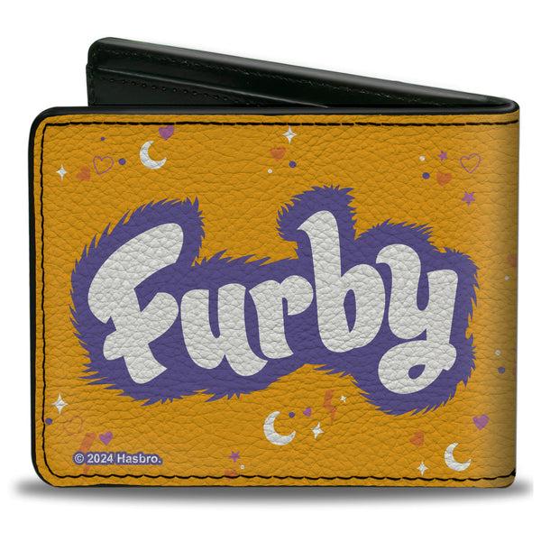 Buckle-Down Bi-Fold Wallet - Furby Orange Furby WORD TO THE FURB Heart Pose And Title Logo Orange/Purple
