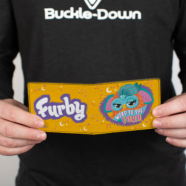 Buckle-Down Bi-Fold Wallet - Furby Orange Furby WORD TO THE FURB Heart Pose And Title Logo Orange/Purple