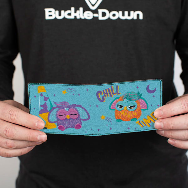 Buckle-Down Bi-Fold Wallet - Furby Purple And Orange Furby CHILL TIME Pose Blue/Purple