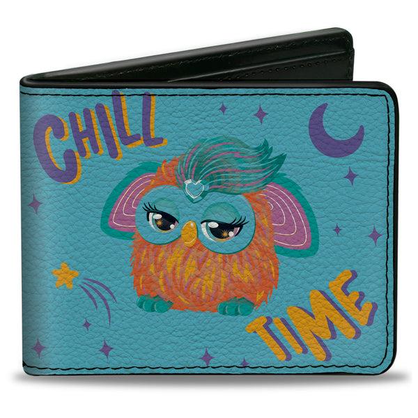 Buckle-Down Bi-Fold Wallet - Furby Purple and Orange Furby CHILL TIME Pose Blue/Purple