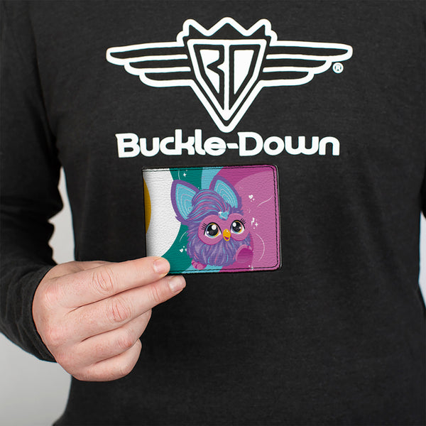 Buckle-Down Bi-Fold Wallet - Furby Purple Furby YOU ARE WONDERFUL Running Pose Multi Color
