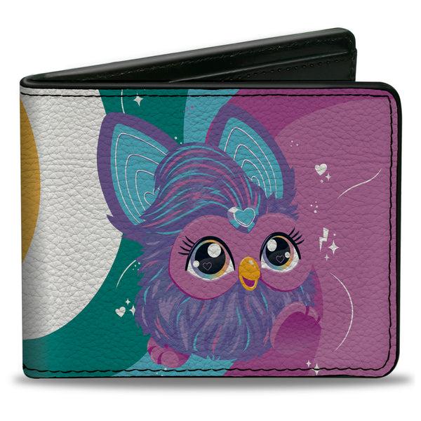 Buckle-Down Bi-Fold Wallet - Furby Purple Furby YOU ARE WONDERFUL Running Pose Multi Color