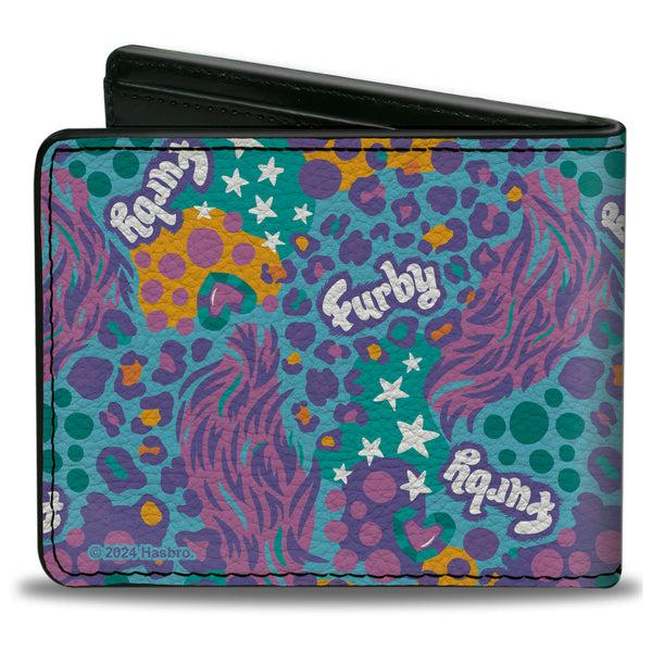 Buckle-Down Bi-Fold Wallet - FURBY Title Logo Fur Print Blues/Purple/White