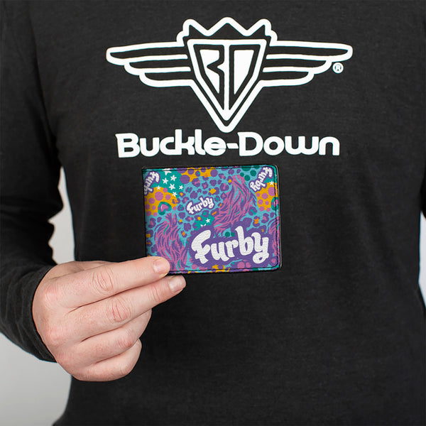 Buckle-Down Bi-Fold Wallet - FURBY Title Logo Fur Print Blues/Purple/White