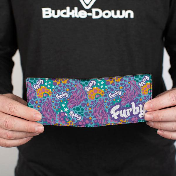 Buckle-Down Bi-Fold Wallet - FURBY Title Logo Fur Print Blues/Purple/White