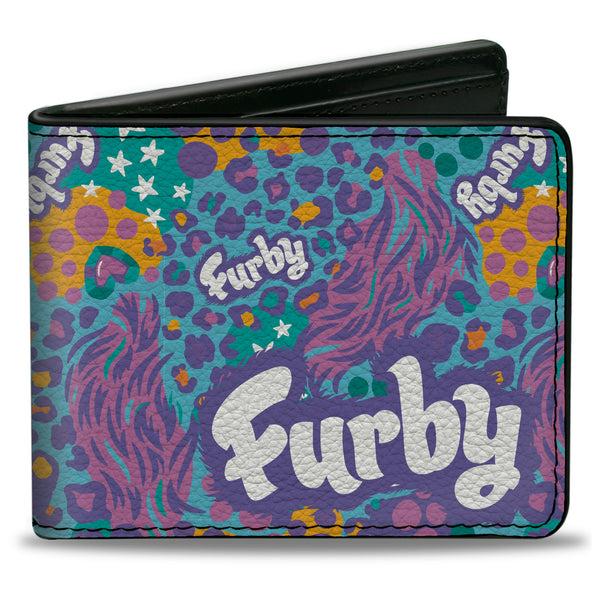 Buckle-Down Bi-Fold Wallet - FURBY Title Logo Fur Print Blues/Purple/White