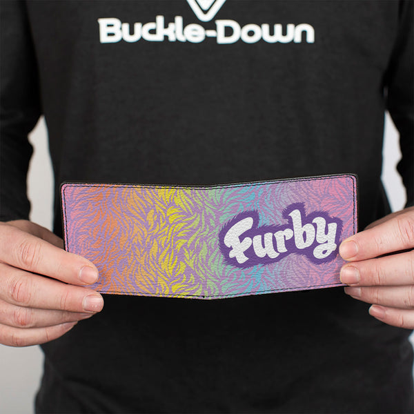 Buckle-Down Bi-Fold Wallet - FURBY Title Logo Fur Print Multi Color/Purple/White