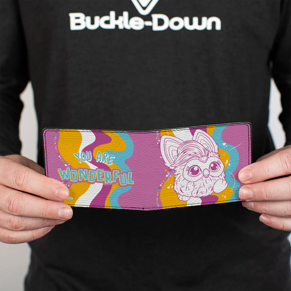 Buckle-Down Bi-Fold Wallet - Furby YOU ARE WONDERFUL Running Pose Pinks/Multi Color
