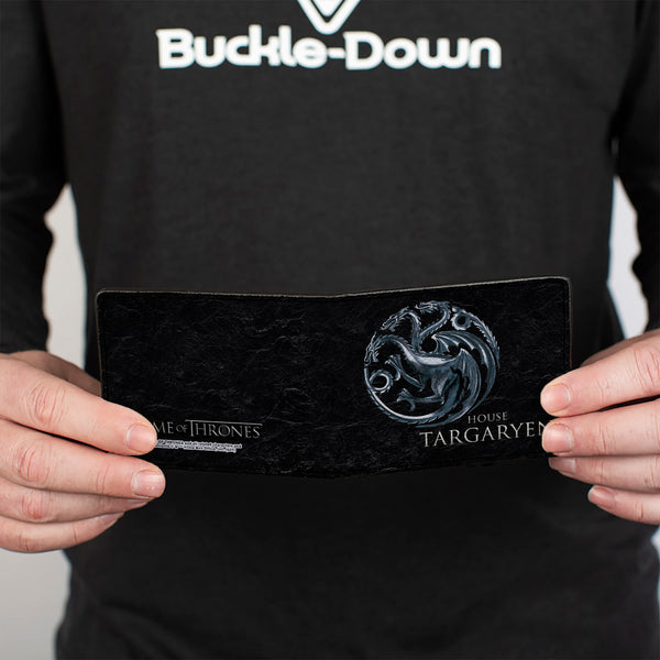 Buckle-Down Bi-Fold Wallet - Game Of Thrones HOUSE TARGARYEN Three-Headed Dragon Sigil Black Silvers