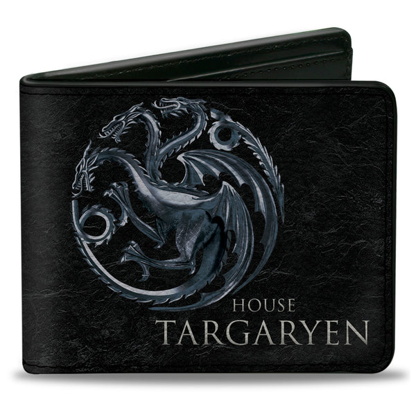 Buckle-Down Bi-Fold Wallet - Game of Thrones HOUSE TARGARYEN Three-Headed Dragon Sigil Black Silvers