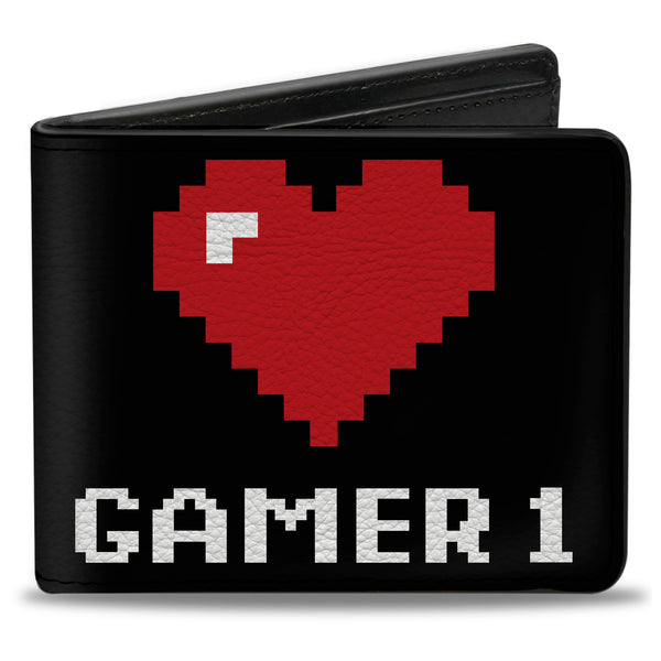 Buckle-Down Bi-Fold Wallet - GAMER 1 Heart 8-Bit Black White Red