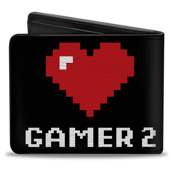 Buckle-Down Bi-Fold Wallet - GAMER 2 Heart 8-Bit Black White Red