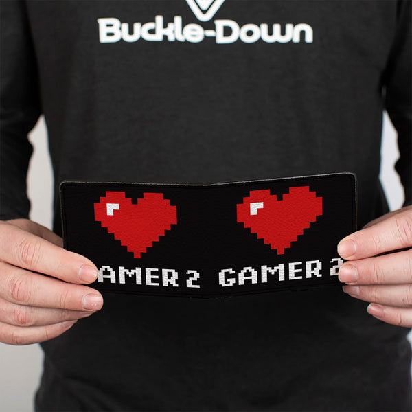 Buckle-Down Bi-Fold Wallet - GAMER 2 Heart 8-Bit Black White Red